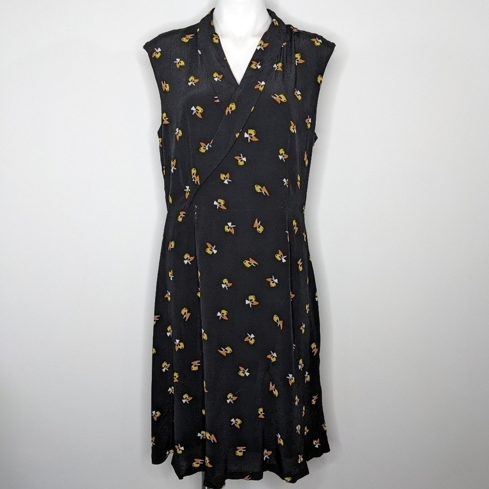Of Mercer Allen black yellow orange abstract floral dress 14
